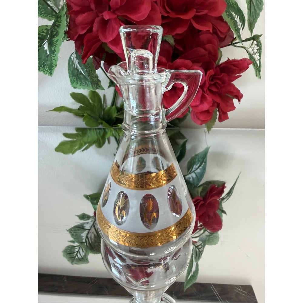 Hazel-Atlas Golden Wheat Vintage Glass Cruet Stopper MCM Retro Kitchen Dining